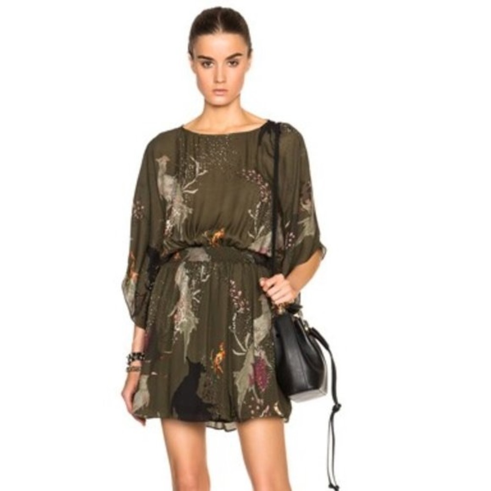 NWT NEW Haute Hippie Birds of Paradise Silk Smocked Dress Size Large.